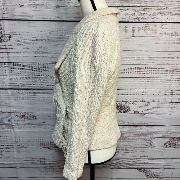 IRO Women’s Mira Wrap Jacket Blazer Cream Fringe Bouclé Designer EU 40 US 8 - Picture 2 of 16